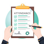 Attendance concept. Businessman holding document. Vector flat design. Man hold document clipboard with checklist. Questionnaire, survey, clipboard, task list. Flat design, vector illustration.